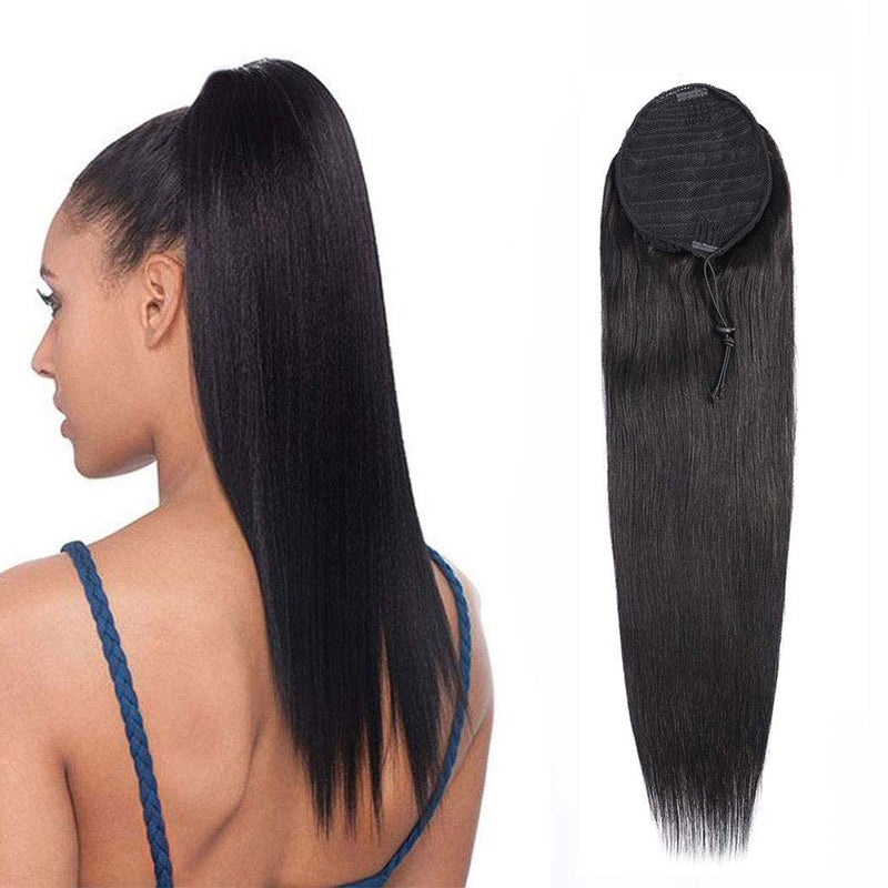 Annora Ponytail Human Hair Extension Straight Hair Drawstring Ponytail Extensions Natural Black Color for Women Clip in Ponytail Hair Extensions (12 Inches) - Image 1